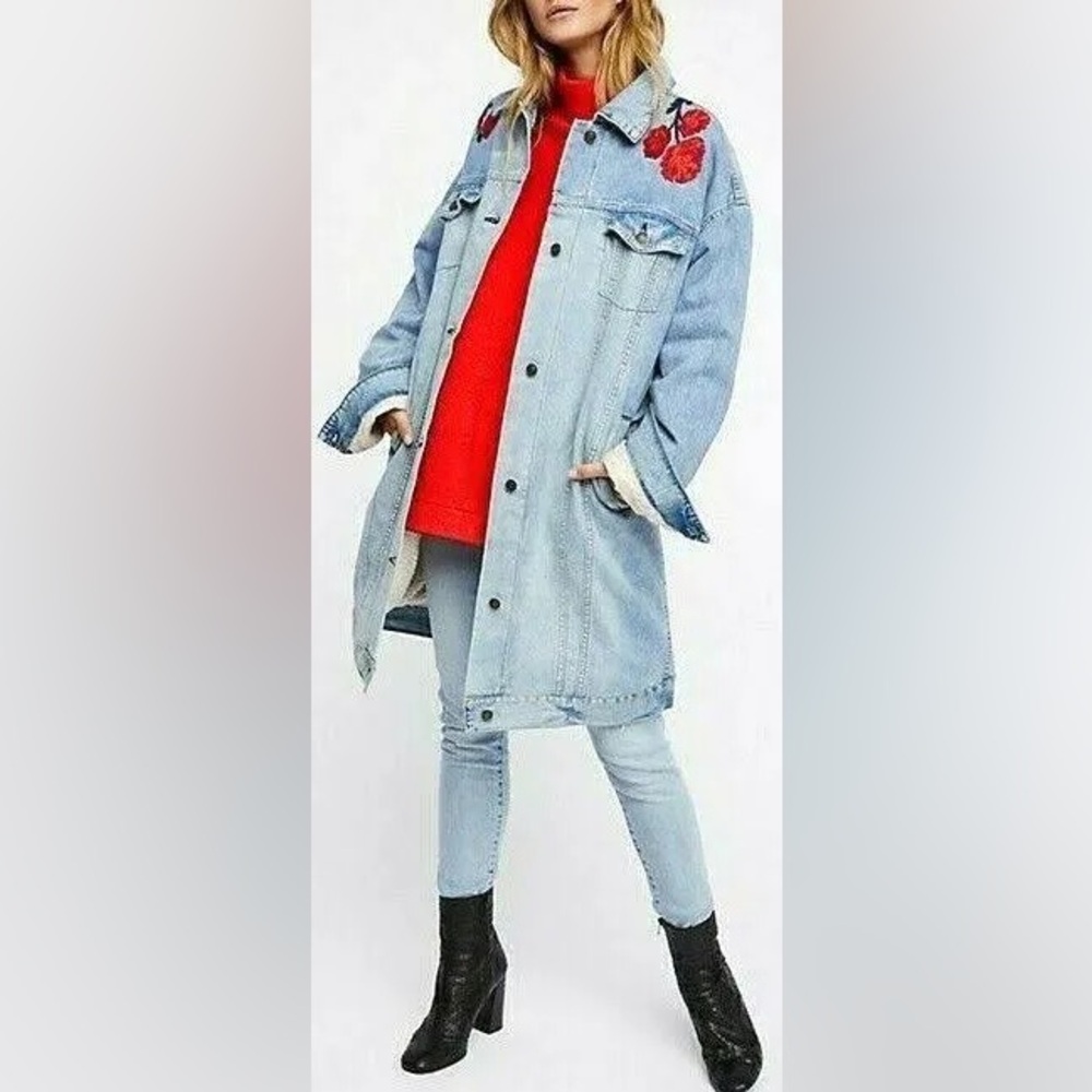 Free People Sherpa lined denim trucker coat